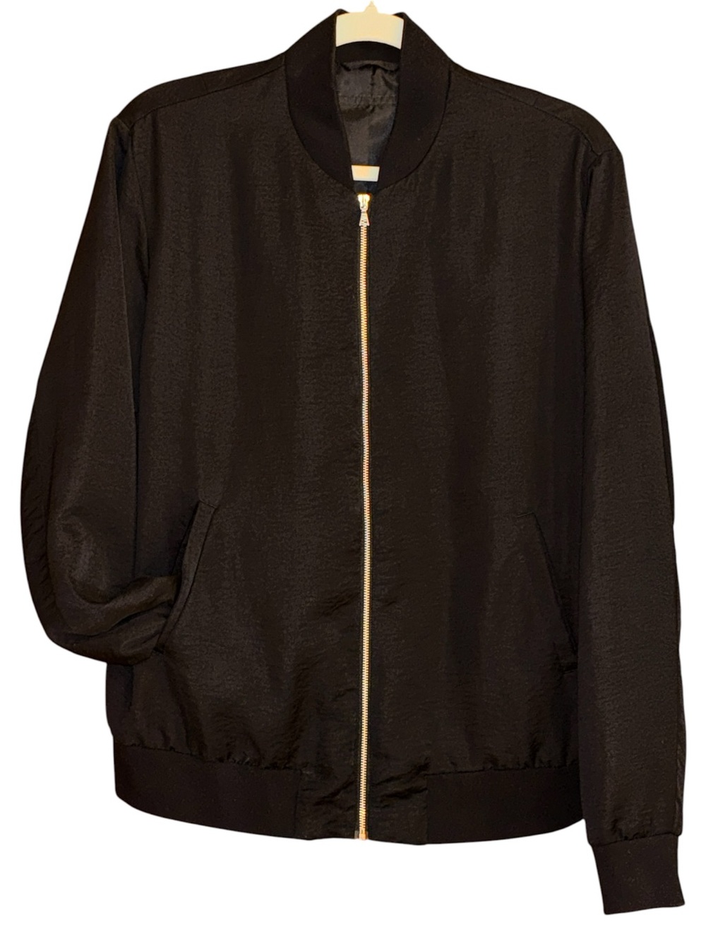 Uniqlo Black Lightweight Bomber Jacket w/Silver Zipper Women’s Size Medium